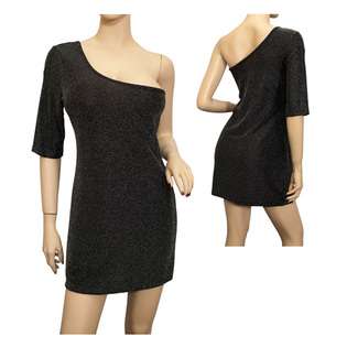 eVogues Apparel Jr Plus size One Shoulder Lurex Mini Dress Black at 