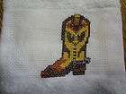 COMPLETED crossSTITCH dish Towel COWBOY BOOT