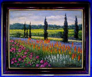 FRENCH OIL PAINTING PROVENCE FLOWERS CYPRUS GARDEN  