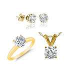 ct blue diamond set 14k yellow gold ring pendant earrings
