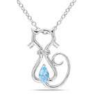  Sterling Silver Blue Topaz and Diamond Necklace (H I, I3 