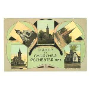   Group of Churches Postcard Rochester Minnesota 1900s 