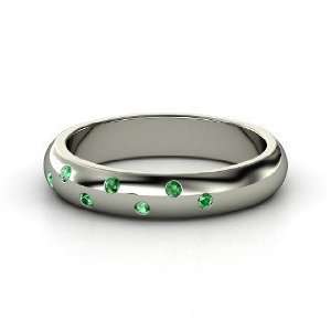    Starry Night Band, 14K White Gold Ring with Emerald Jewelry
