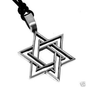 Silver PEWTER Jewish STAR OF DAVID Kabbalah PENDANT  