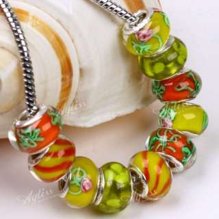 10x Lampwork Glass Large Hole European Beads Fit Charms  