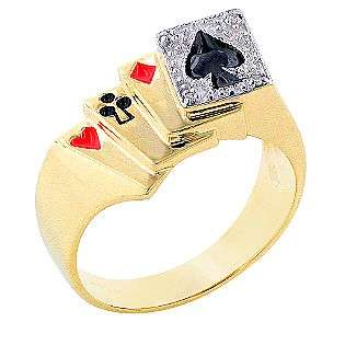 CLEARANCE! Mens Poker Ring with Diamond Accents  Jewelry Rings Gold 