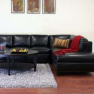 Rohn Black Leather Modern Sectional Sofa  Baxton Studio For the Home 