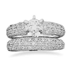    Sterling Silver Wedding Engagement Ring Pave CZ Set , 7: Jewelry