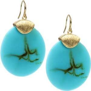  Golden Simulated Turquoise Circle Drop Earrings: Jewelry