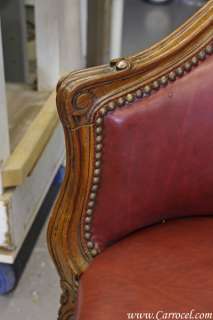 Antique Walnut Louis XV Leather Accent Corner Chair  