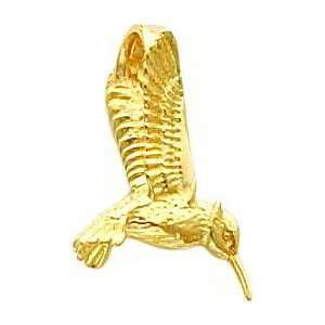  14K Gold 3D Hummingbird Slide Pendant Jewelry