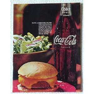  1967 Coke Coca Cola Bottle Fireside Picnic Print Ad