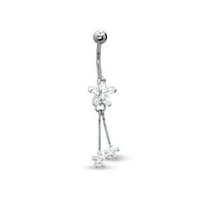 014 Gauge Stars Dangle Belly Button Ring with Cubic Zirconia in 