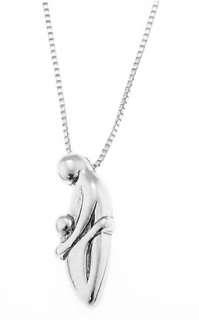 STERLING SILVER MOTHER AND CHILD CHARM WITH BOX CHAIN NECKLACE  