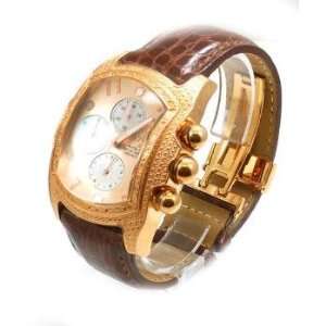   Diamond Rose Coloured Brown Leather and Rose Coloured Watch: Watches