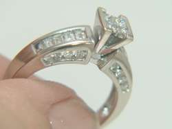 14K WG Princess Round & Baguette Cut 1.00ct Diamond Engagement Ring 