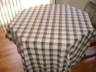 Large Oval Woven Linen Country Plaid Tablecloth 80 X 54  