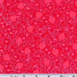  45 Wide Be My Valentine Heart Swirls Red Fabric By The 