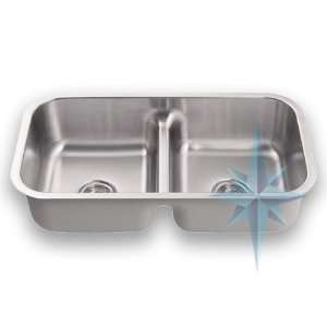   215 Undermount Half Divider Double Bowl Kitchen Sink  Stainless Steel