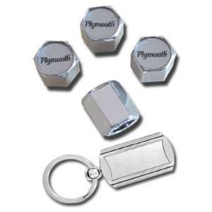    Pymouth Chrome Tire Valve Stem Caps with Key Chain: Automotive