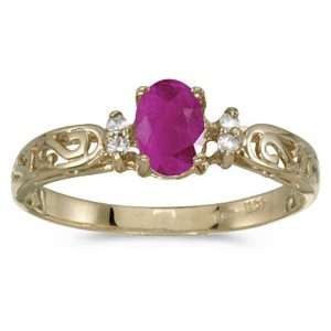  14k Yellow Gold July Birthstone Oval Ruby And Diamond 