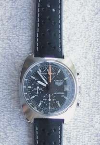 Black/grey leather 20mm rally band with Heuer buckle for Heuer Carrera 