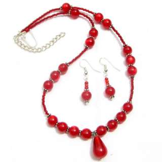RED DESIGNER FASHION JEWELRY NECKLACE EARRINGS 37FJ13  