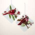 KSA Pack of 8 Fused Glass Red Cardinal Bird Christmas Ornaments