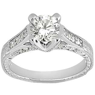 Antique Style Engagement Ring and Matching Wedding Band 18k White Gold 