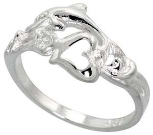 Sterling Silver Dolphin w/ Heart Cut Out Ring ffr505  