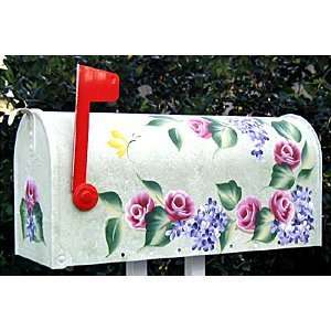  Handpainted Mailbox   Rose w/ Lilac/Mossy Green with Faux 