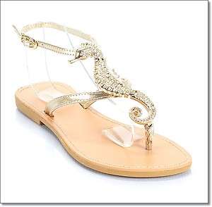 Womens Shoes BAMBOO Seahorse Thong Flat Sandal Gold  