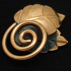 Rebajes Double Leaf Coiled Stem Brooch Pin Vtg Copper  