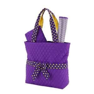   Purple Quilted (3) Piece Diaper Bag with Gold Polka Dot Ribbon Handles