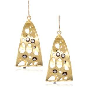  Misha Gold Cut Out Circle Sculpture Topaz Accents Earrings 
