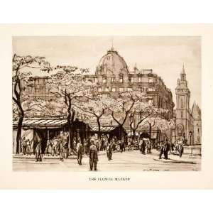 1926 Photolithograph Henry Rushbury Art Flower Market Vendors Paris 