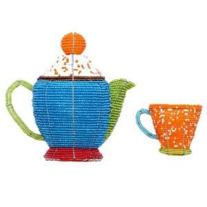    Pot, Oval Wall with Cup, Beads Handcraft Art