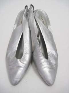 VIA SPIGA Silver Leather Slingbacks Heels Pumps Sz 8  