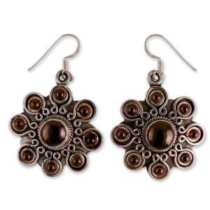  Garnet flower earrings, Scarlet Sunflower Jewelry