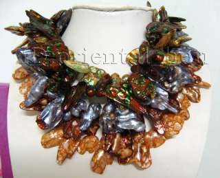 Huge 5pcs Brown Champage Gray Baroque Pearl Necklace  