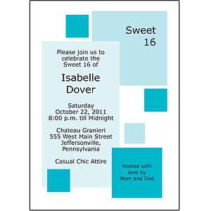 25 Personalized Sweet 16 Party Invitations   Turquoise Boxes   SW16 30 