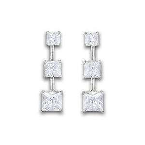   : 14kt White Gold With Cubic Zirconia 3 Stone Post Earrings: Jewelry