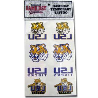 LSU Temporary Tattoos 8 Pk  NEW  Tigers Face Decals  