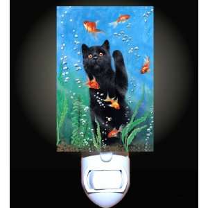  Black Cat With Goldfish Decorative Night Light: Home 