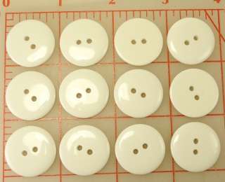 12 plastic 2 hole buttons smooth front eggshell white 7/8 23mm  
