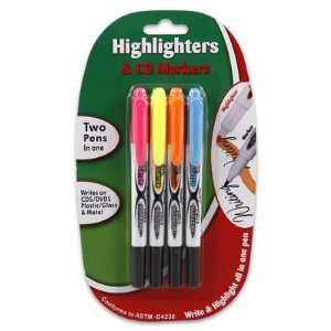   Plastic Highlighters & CD/DVD Markers 2 Pens in 1
