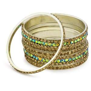   : Chamak by priya kakkar 6 Gold and Rainbow Crystal Bangles: Jewelry