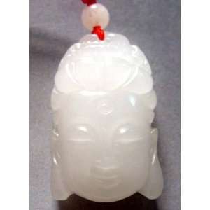  White Jade Tibetan Buddhist Buddha Head Amulet Pendant 