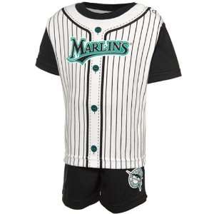 MLB Majestic Florida Marlins Infant Black Pinstripe 2 Piece Uniform 