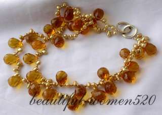  round FW gold pearl necklace ,drip Faceted citrine is perfectly 